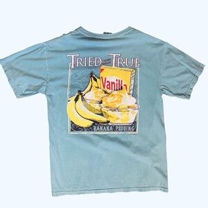 COMFORT COLORS women size M Banana Pudding Ring spun Light Teal Blue Tee T-shirt